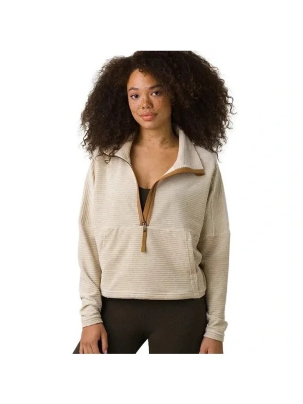 Prana Women's Organic Cotton Long Sleeve Escambia Half Zip Pullover in Cream L